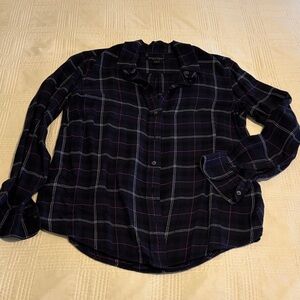 Banana Republic Navy, White and Purple Plaid Women’s Shirt